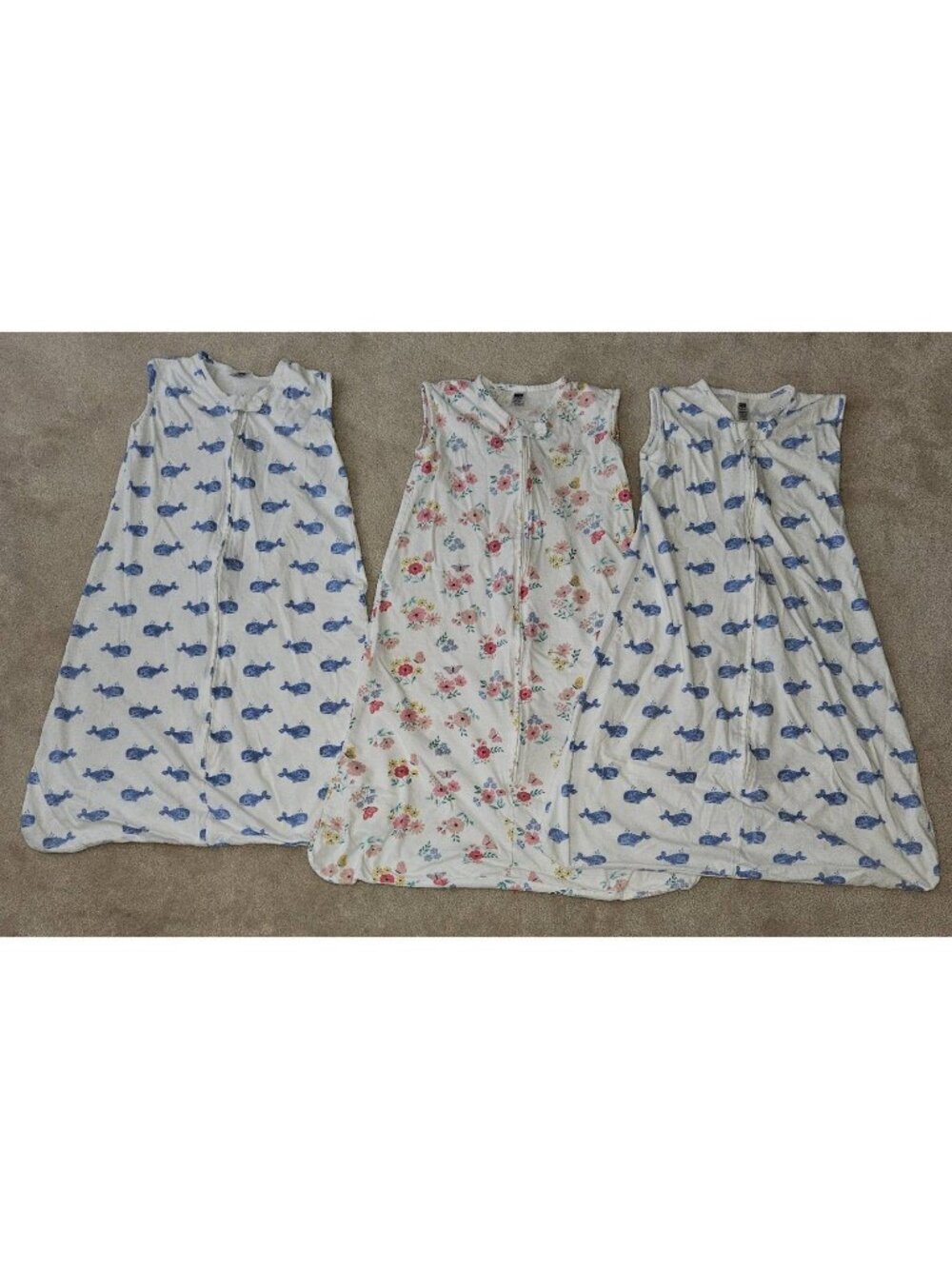 3 Baby Sleep Sack Lot Cotton XL 18-24 Months HB Hudson Baby Blue Whales Flowers